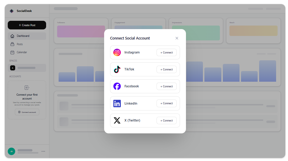 Connect and manage all your social accounts in one SocialDesk workspace Connect and manage all your social accounts in one SocialDesk workspace