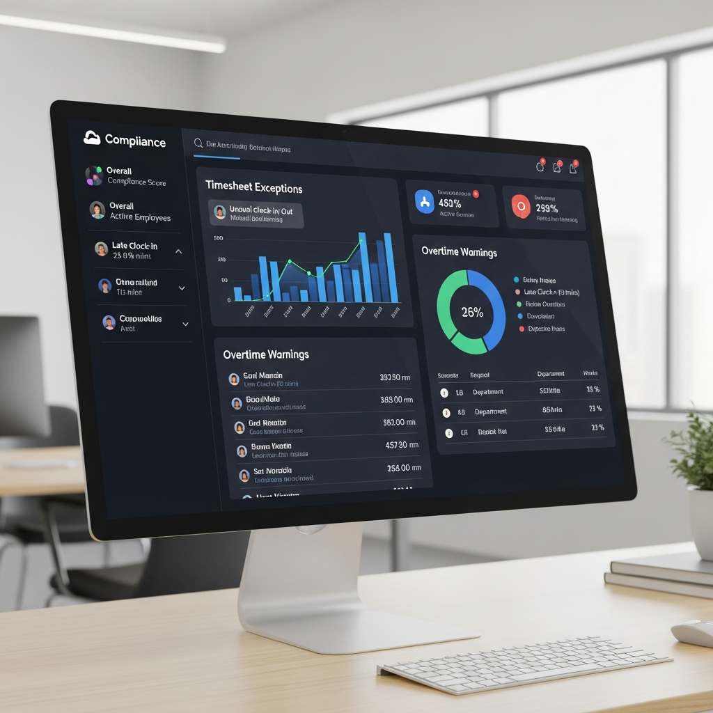 Compliance dashboard showing timesheet exceptions