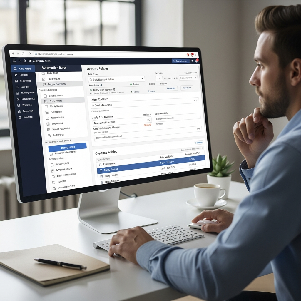 Admin configuring automated rules in timesheet system