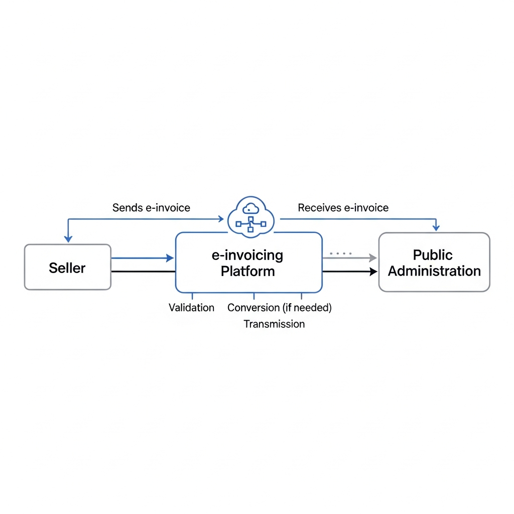 Workflow diagram of e-invoice from seller to buyer