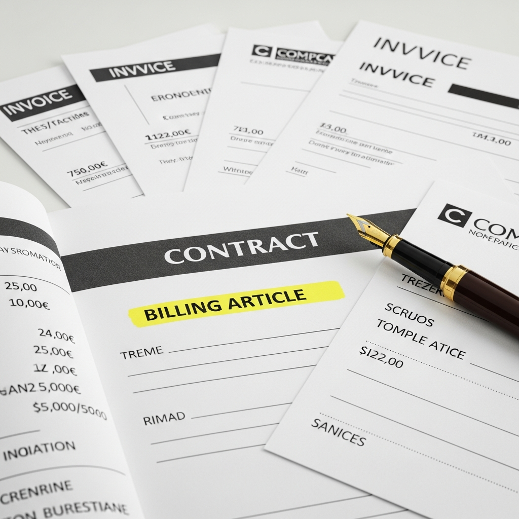Contract and invoices on a desk