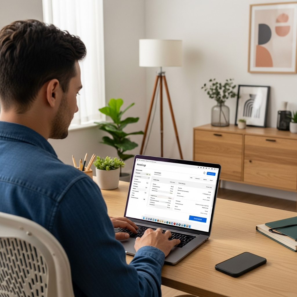 Freelancer sending invoices from laptop