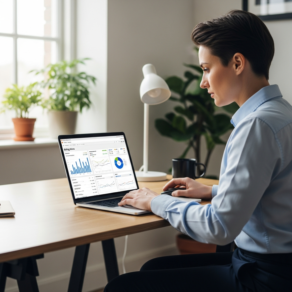 Small business owner using billing software