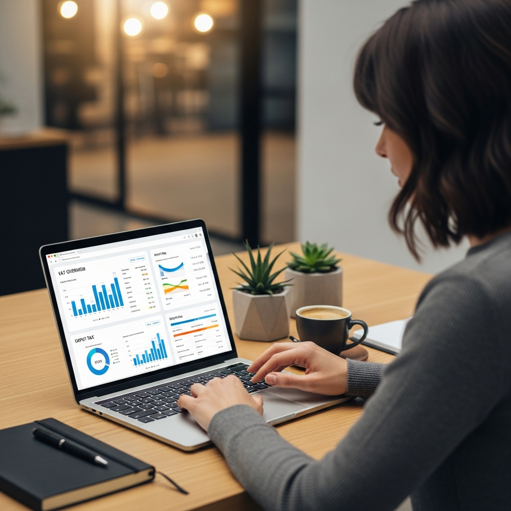 Freelancer looking at VAT overview on laptop