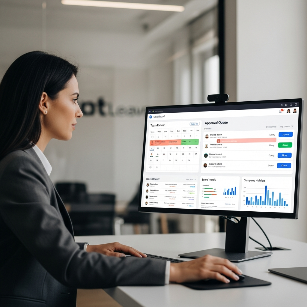 HR manager reviewing centralized leave dashboard