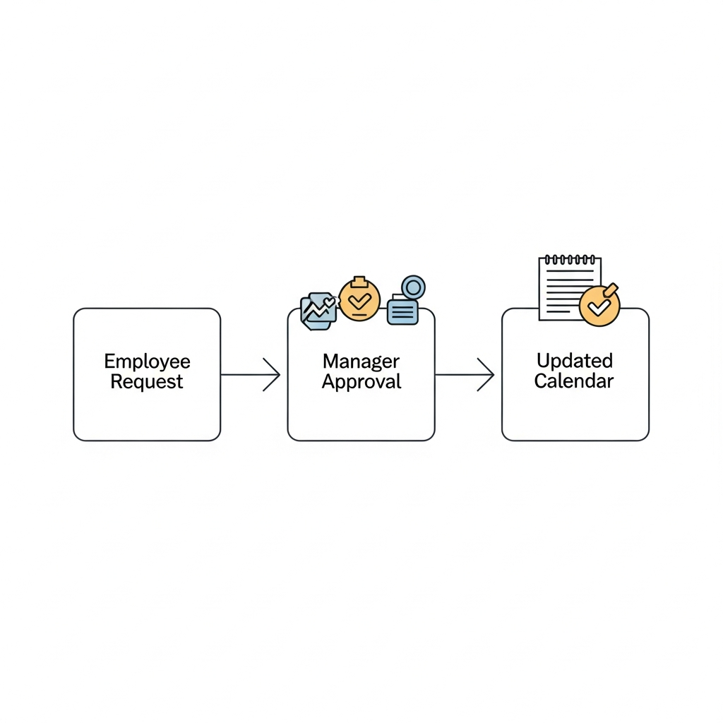 Minimalist illustration of a leave request flow