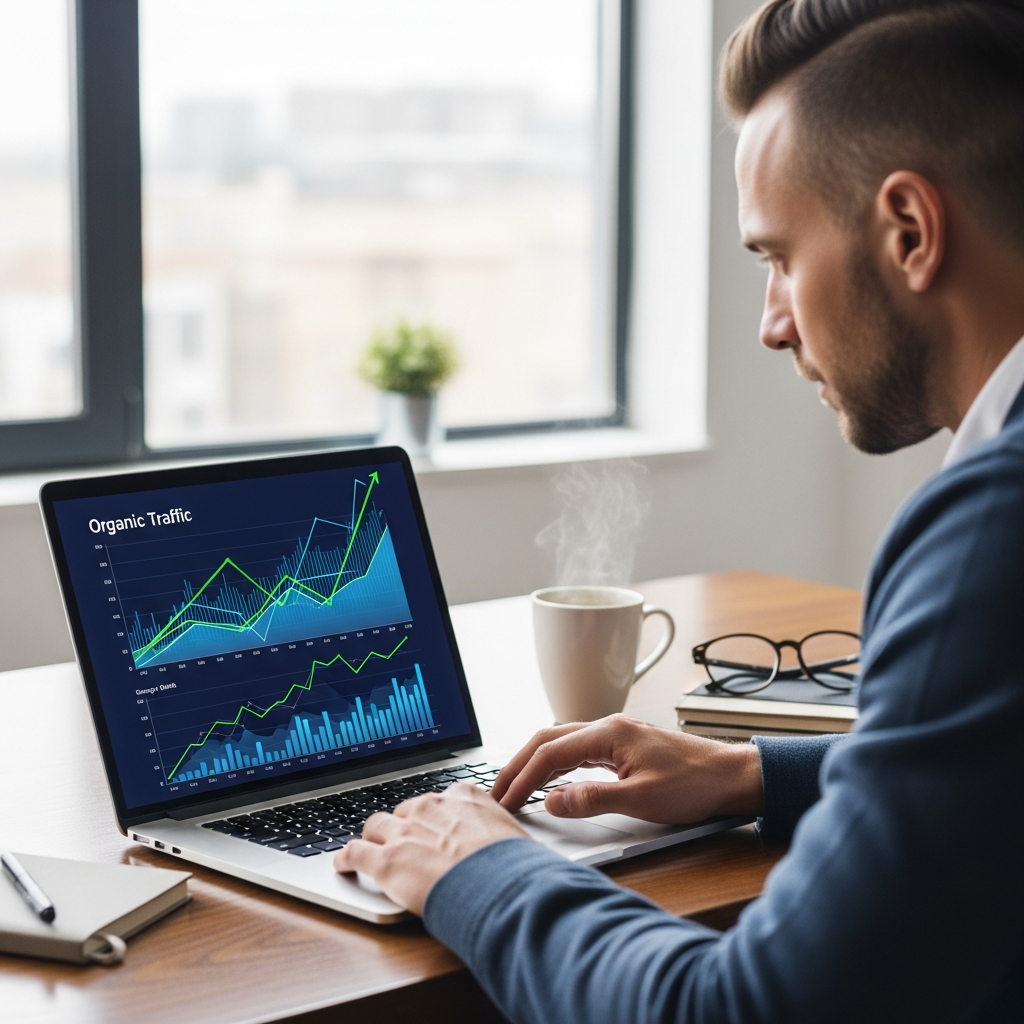 Marketer checking analytics Marketer checking analytics