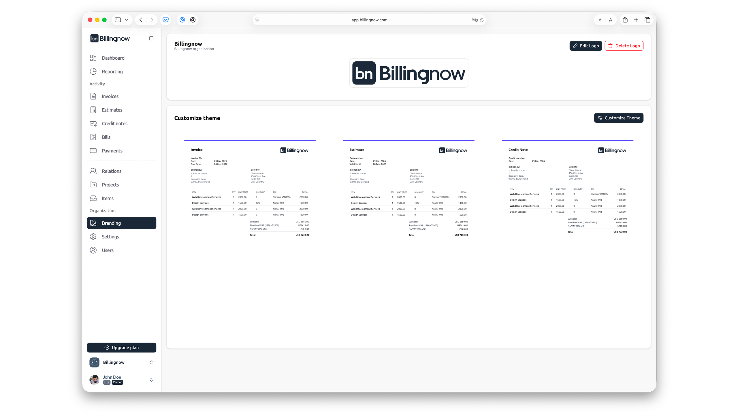 Different invoice and document templates on screen